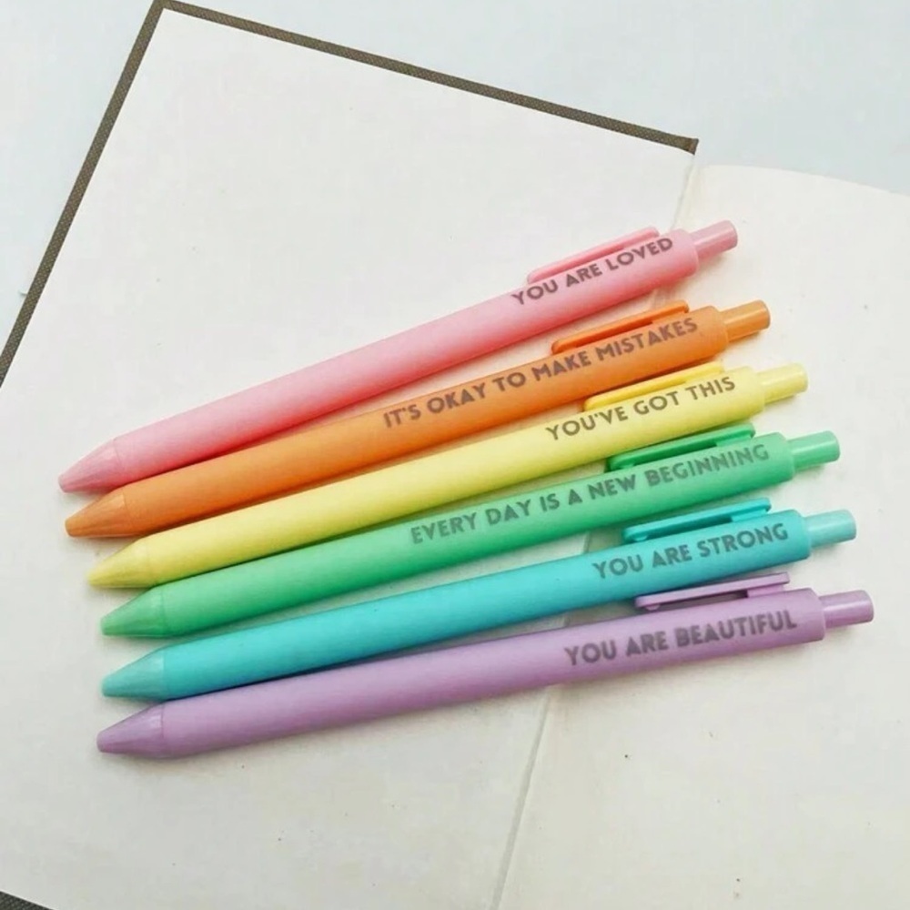 6pc Pastel Motivational Happy Vibes Click Retractable Pen